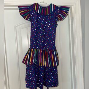 Vintage Julie Tennant Colorful Polka Dot and Stripe Girls  Dress
